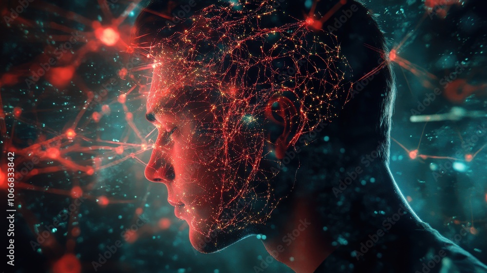 Poster this artwork illustrates complex neural connections resembling a brain's synapses. the vibrant patte