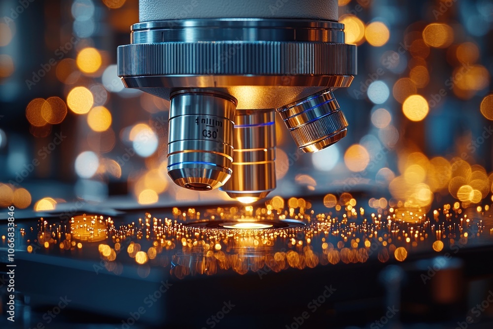 Poster A Close-Up of a Microscope Lens with Bokeh Background