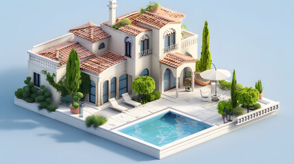 Fototapeta premium Mediterranean Villa design 3d Isometric