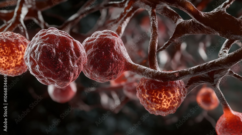 Poster 3d render of floating stem cells with nucleus details, representing cellular research