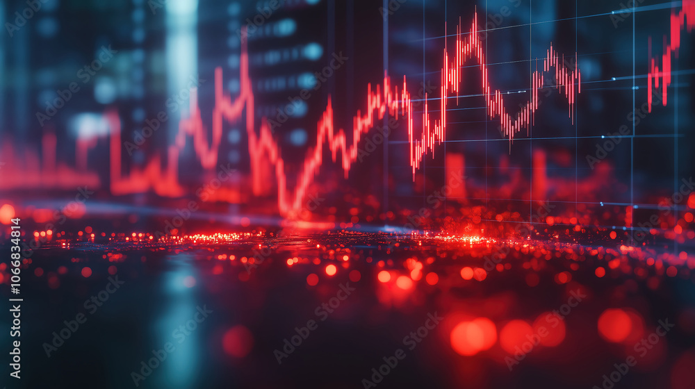 Poster exploring recession trends through a 4k animated background of a falling stock market arrow graph