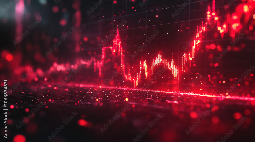 Poster animated stock market crash concept with red arrow down in continuous 4k loop background