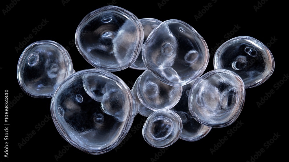 Poster 3d render of transparent stem cells with nucleus, symbolizing scientific progress in cellular studie