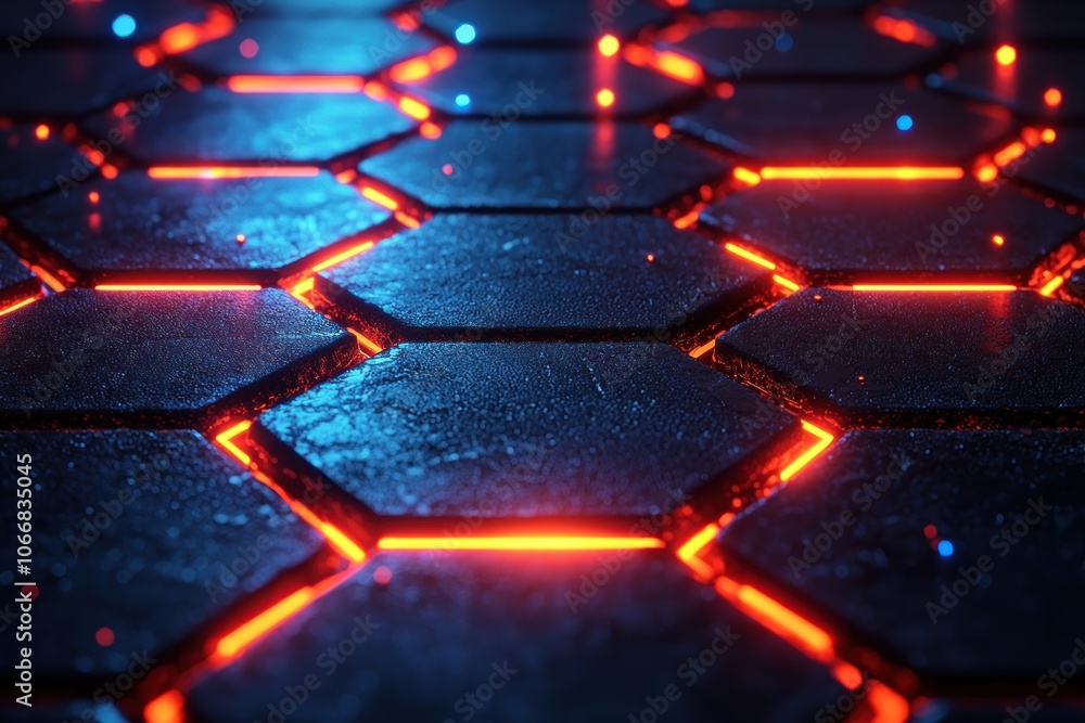 Aufkleber wet hexagonal surface with orange glowing lines