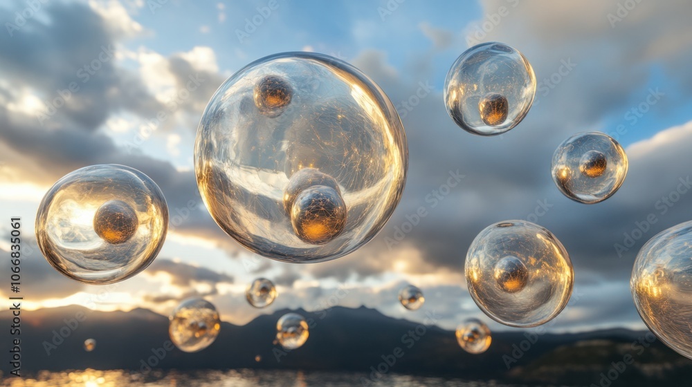 Poster 3d view of transparent stem cells floating, symbolizing progress in cellular therapies