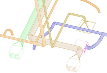 BIM (Building Information Modeling) ventilation system design 3d illustration.