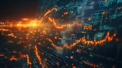 Fototapeta premium Global financial crisis concept with flying data charts visualizing worldwide economic downturn