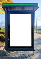 Outdoor advertising billboard at the tram stop.