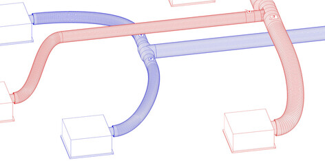 BIM (Building Information Modeling) ventilation system design 3d illustration.