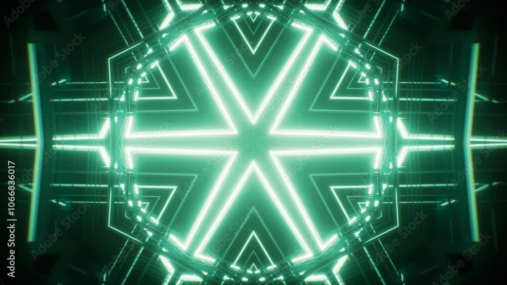 Aufkleber abstract neon kaleidoscope pattern with glowing effects, 3d rendering.