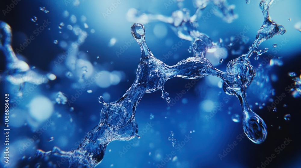 Poster abstract view of stem cells floating in a blue liquid environment, symbolizing cell research and sci
