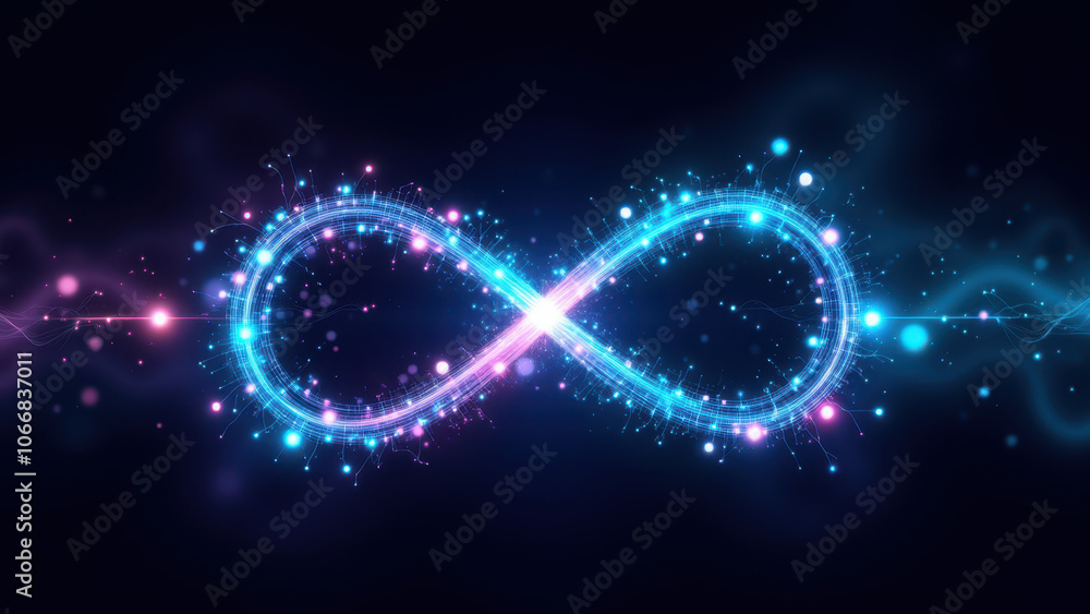 Poster glowing infinity symbol in a dynamic ci/cd cycle.