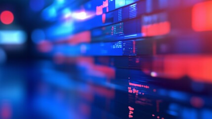 Obraz premium Abstract digital background showcasing vibrant blue and red light patterns, ideal for technology, innovation, or data presentations