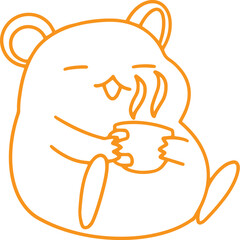 Line art illustration of cute hamster drinking a warm beverage