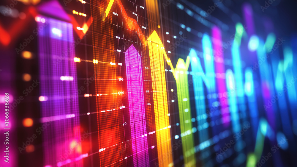 Poster visualizing business challenges with a graph showing arrows trending downwards reflecting economic