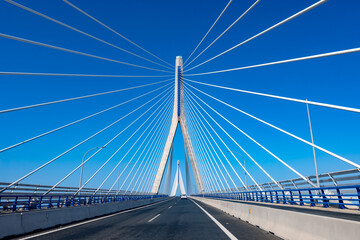 Fototapeta premium View on cable-stayed bridge with high pylons&nbsp;across the&nbsp;Bay of Cadiz, linking&nbsp;Cadiz&nbsp;with&nbsp;Puerto Real&nbsp;in mainland Spain