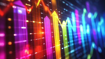 Fototapeta premium Visualizing business challenges with a graph showing arrows trending downwards reflecting economic