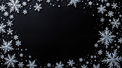 Winter Design: Elegant Silver Snowflakes on Black Background