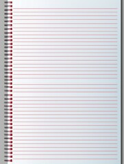 A blank lined spiral notebook page with red horizontal lines and a metallic spiral binding on the left, providing a clean and organized layout for writing or drawing