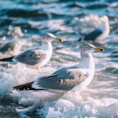 Fototapeta premium Gulls on the shore.