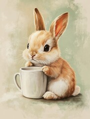 Fototapeta premium Cute Bunny Drinking Tea
