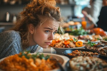 Young Woman Gazing Longingly at Delicious Food