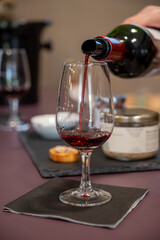 Wine tasting in old wine domain, Saint Estephe village, Haut-Medoc vineyards in Bordeaux, left bank of Gironde Estuary, France, wine tour in Bordeaux