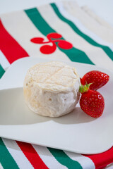 Cheese collection, soft sheeps milk brebis French cheese with mold produced on cheese farm in Basque Country in France