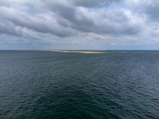 Panoramic view on Arcachon Bay, near Passe Sud, Bank d'Argun, Dune du Pilat and Cap Ferret, on...
