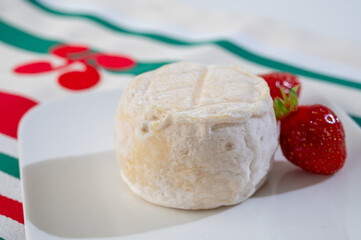 Cheese collection, soft sheeps milk brebis French cheese with mold produced on cheese farm in Basque Country in France