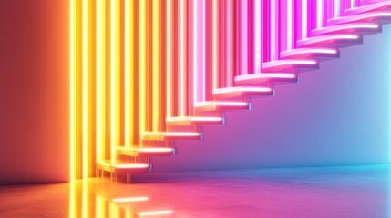 Obraz premium ladder, where each rung glows with neon hues, symbolizing the transition between different energy levels.