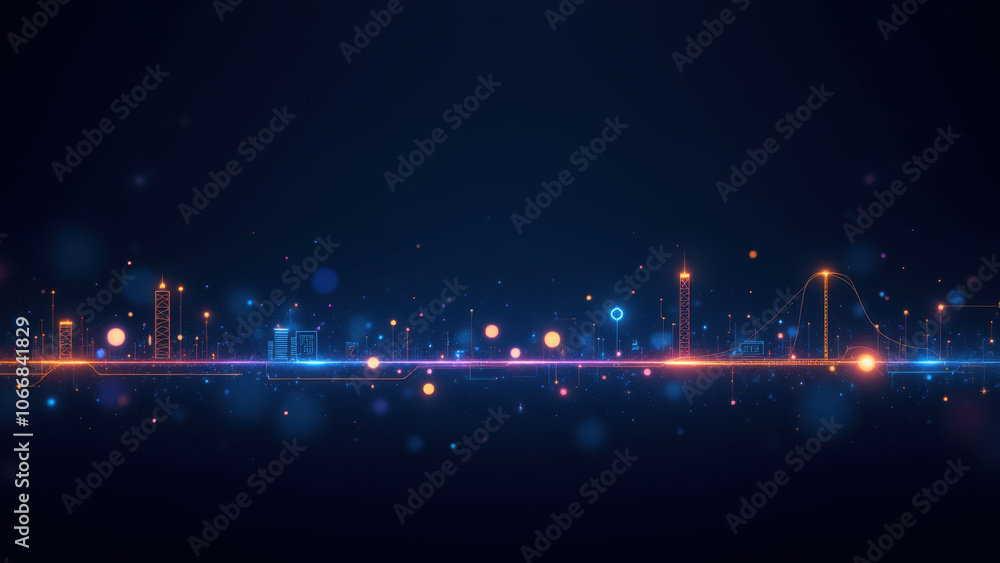 Poster a digital art illustration featuring a futuristic cityscape with cybernetic elements, emphasizing co