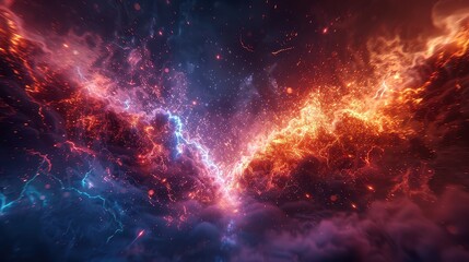 Colorful Galaxy Cloud Nebula with Stars and Supernova Effect in the Cosmic Night Sky