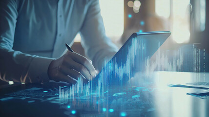 A businessman in a modern office representing business strategy and market analysis