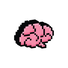 Fototapeta premium isometric pixel brain icon. Vector pixel art brain 8 bit logo for game