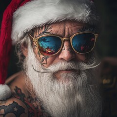Santa Claus tattoo with party sunglasses