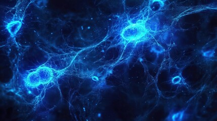 Obraz premium Stem cells illuminated in bright blue, representing advanced cell therapy research