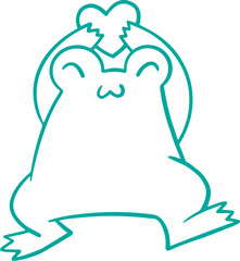 Line art illustration of a funny frog holding a heart, coloring page
