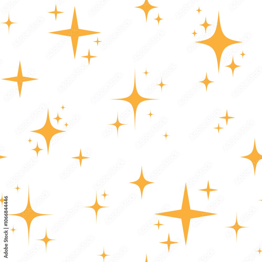 Poster yellow glowing sparkles seamless pattern. magic twinkle background. abstract shining texture. templa