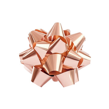 Lazo de regalo rosa hecho con cinta metalizada brillante formando bucles, sobre un fondo blanco. PNG transparente.
