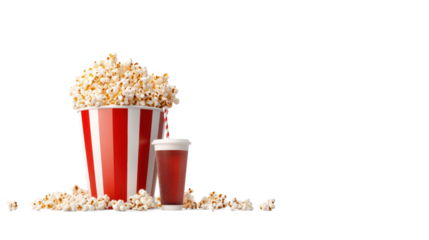 Cinema popcorn and soda on transparent background