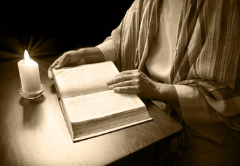 Man reading an old bible