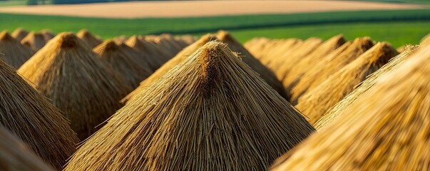 Straw-covered traditional haystack, rural charm, deep countryside vibes