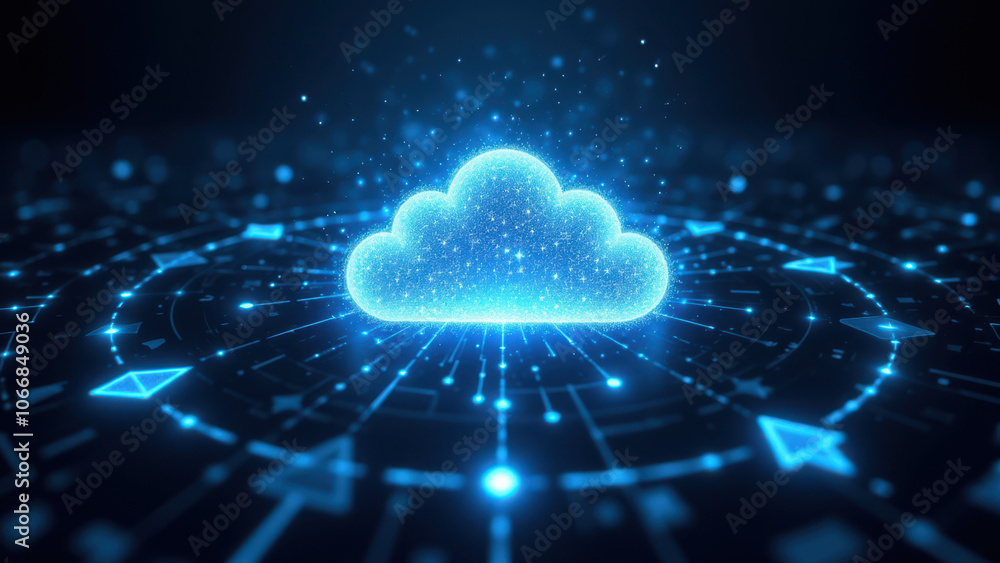 Aufkleber the image features a 3d rendering of a cloud with connections to other elements, symbolizing cloud c