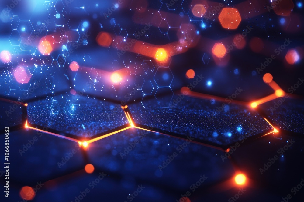 Aufkleber Abstract hexagonal pattern with blue and orange lights