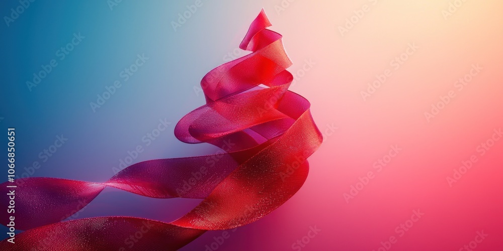 Poster a red ribbon twisted into a spiral shape