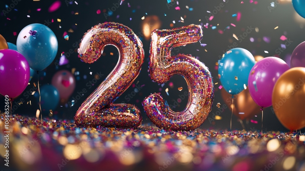Poster a festive display features large, sparkling numbers representing a milestone birthday, set against a