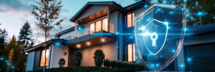 Next-gen house security symbol, hologram shield and key