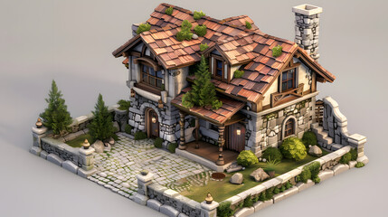 Fototapeta premium Rustic Villa design 3d Isometric