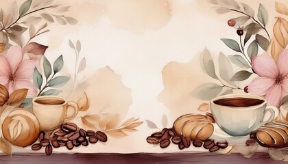 Elegant café menu background with a light pastel watercolor wash in shades of beige